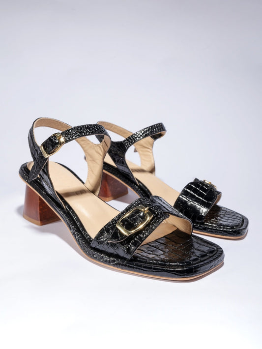 PARDES TERRA SUN Black Croc Sandals - LAX